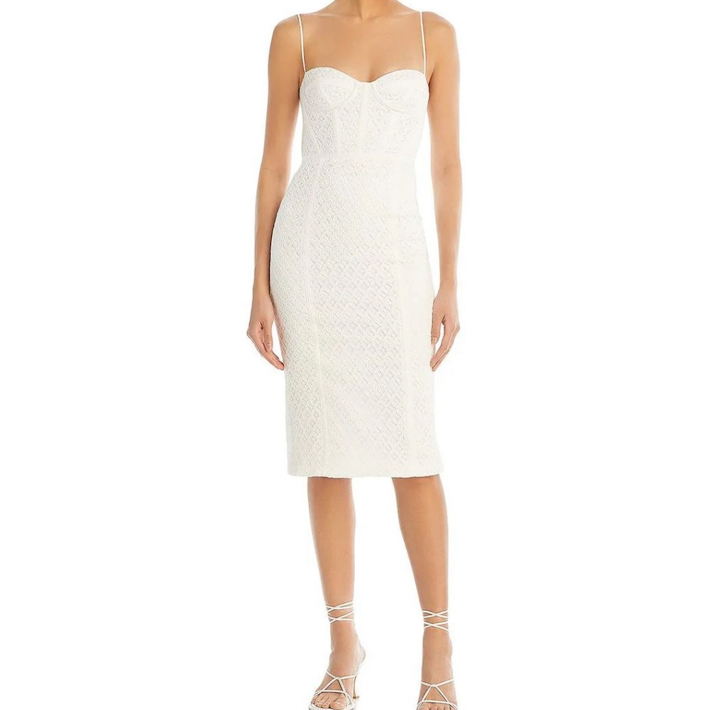 Bardot Charley Lace Bustier Midi Dress Women's 2 Orchid White Sweetheart Zip Up